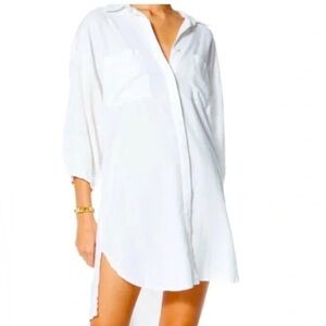 YOUNG FABULOUS & BROKE LINEN BLEND SHIRT DRESS QUARTER SLEEVES/ YELLOW / SIZE XS